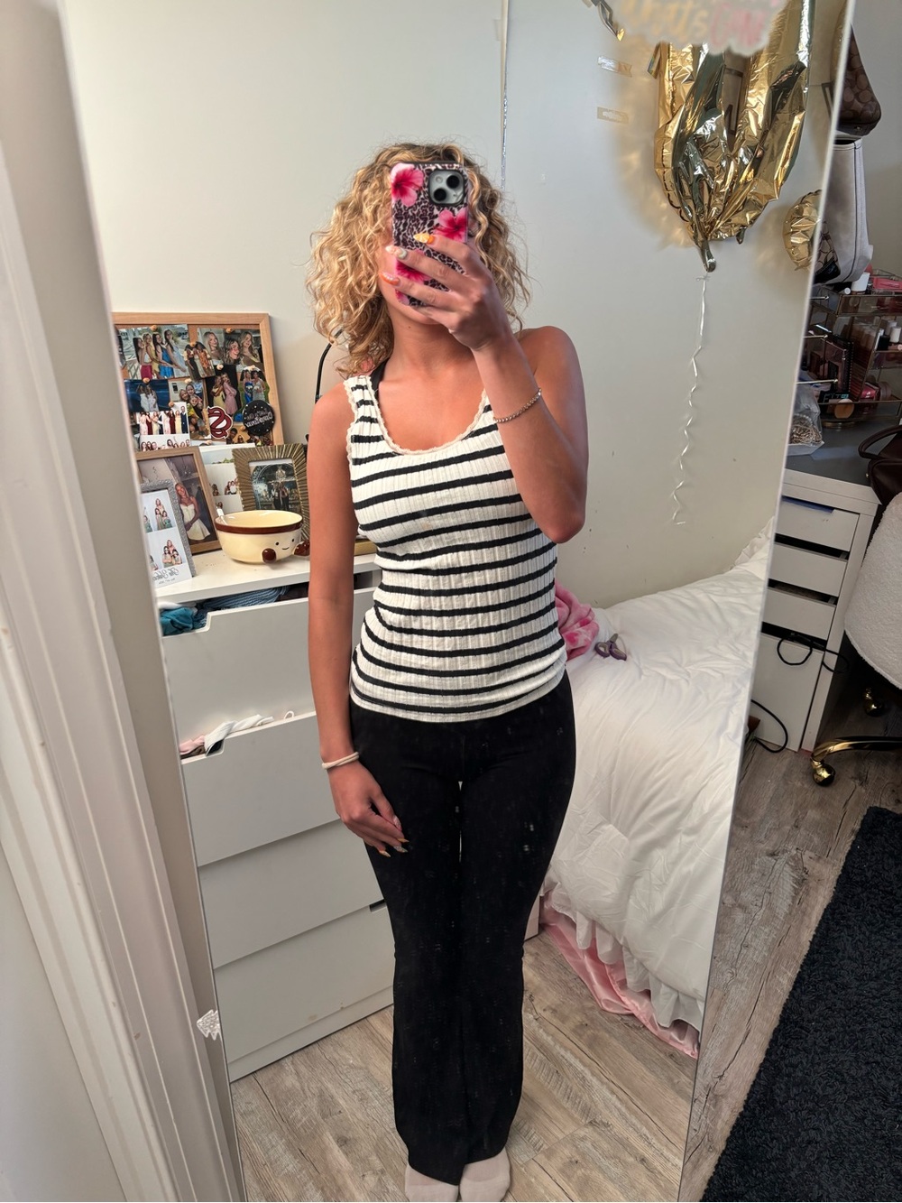 Striped Ribbed Tank Top — Black & White